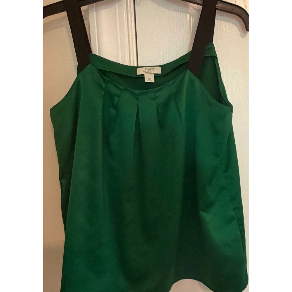 Ann Taylor Loft Petites Emerald Green Satin Pleated Camisole Top MP 68-227863